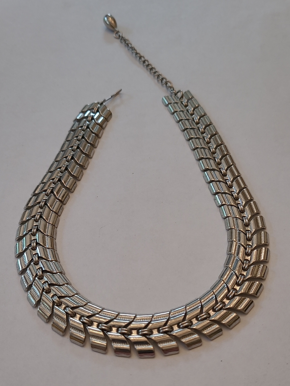 Vintage Silver Tone Geometric Link Collar Choker Necklace